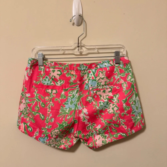 Lilly Pulitzer Sz 0 Adie Shorts Flamingo Pink Southern Charm 100% Cotton w Zip - Picture 3 of 4